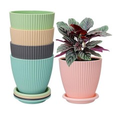 Plastic Round Designer Flower Pots Pack of 5 [No COD]